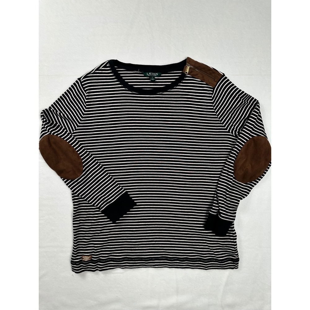Lauren Ralph Lauren Women's Long Sleeve Striped Top with Elbow Patches 1X